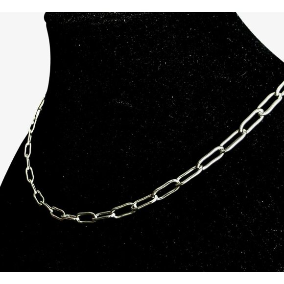 New Tocara Silver Link Necklace Stainless Steel Paperclip Chain Choker Clarisse - Picture 4 of 10